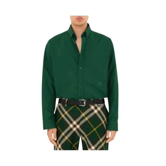 BURBERRY EKD-embroidered cotton shirt Men's size XS Color: Ivy - Picture 3 of 4